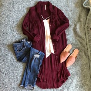 Free People Long Gauzy Shirt